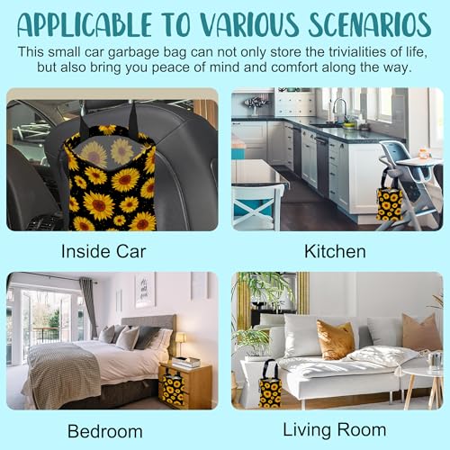Car Garbage Bag Blooming Yellow Sunflowers Drawstring Car Trash Bag Hanging for Back Seat with Adjustable Buckle Canvas Vehicle Trash Can Easy-to-Install - color: Blooming Yellow Sunflowers