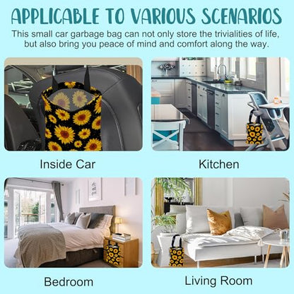 Car Garbage Bag Blooming Yellow Sunflowers Drawstring Car Trash Bag Hanging for Back Seat with Adjustable Buckle Canvas Vehicle Trash Can Easy-to-Install - color: Blooming Yellow Sunflowers