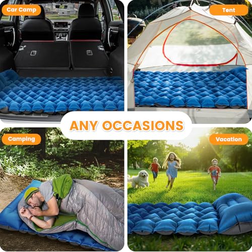 Inflatable Camping Mat, Ultra-Lightweight Sleeping Pad with Built-in Pillow & Foot Pump, Camp Pads for Backpackers, Hikers & Outdoor Enthusiasts, Easy to Carry, Gifts - color: Blue+grey