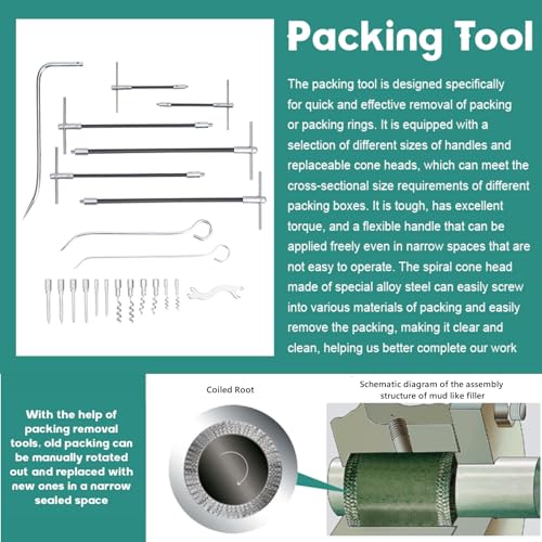 lukar 23pcs Packing Extractor, Pump Packing Puller Set, Packing Seal Puller, Stainless Steel Removable Tip, Flexible Packing Hook Extractor, Valve Packing Removal Tool with Toolbox