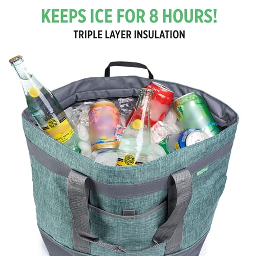 Jumbo Insulated Cooler Bag (Green) with HD Thermal Insulation - Premium, Collapsible Soft Cooler Makes a Perfect Insulated Grocery Bag, Food Delivery Bag, Travel Bag, Beach or Picnic Bags - color: Green