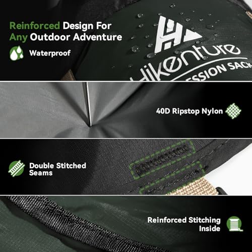 Hikenture Compression Sack for Sleeping Bag, Upgrade Anti-Tear Nylon Sleeping Bag Stuff Sack, 10L/14L/20L/30L Water-Resistant Compression Bag, Storage Bag - color: Dark Green, size: 45L
