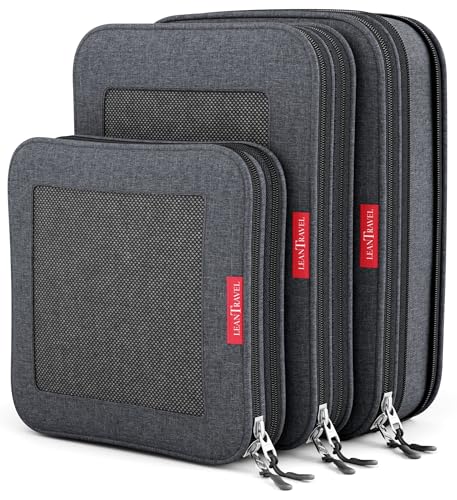LeanTravel Premium Compression Packing Cubes for Travel - Suitcase Organizer Bags with Double Zipper & Breathable Mesh Panel - Space Saving Carry On Luggage Essentials (3-Pack, Black) - color: Black, size: 3 pack