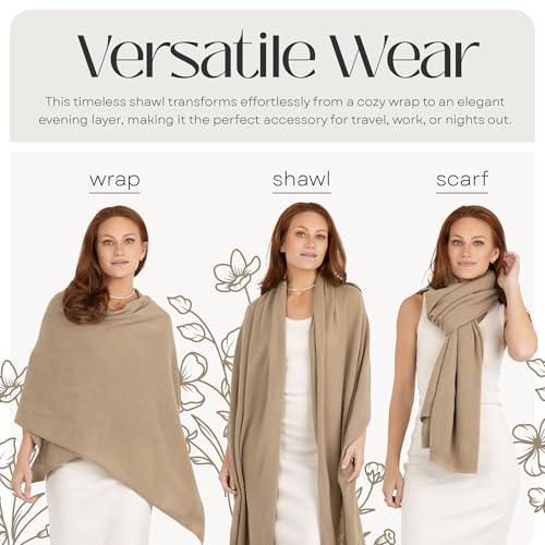 Velanio Cashmere 100% Cashmere Knitted Wrap Pashmina Shawl Extra Large Scarf Stole for Women Travel - color: Camel