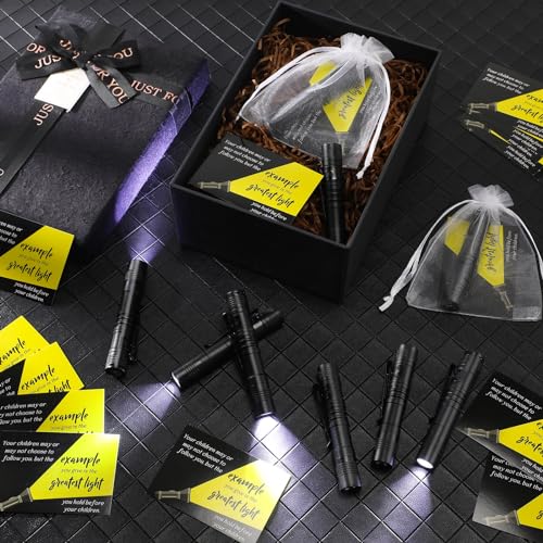 Coume Fathers Day Small Pocket Flashlight Gifts for Church Pocket Light Motivational Quote Card Bible Verse Cards and Organza Bags for Men Thank You Gifts, Not Include Batteries(30 Sets)