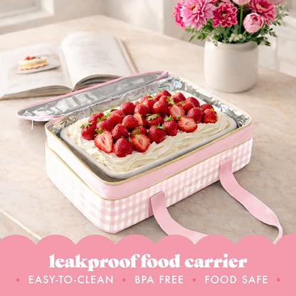Fit & Fresh Insulated Casserole Carrier - Double Decker Food Carrier Fits Two 9x13 Dishes, Expandable Hot & Cold Food Transport Bag with Zipper Pocket for Potluck, Easter & Travel, Pink Gingham - color: Pink Gingham