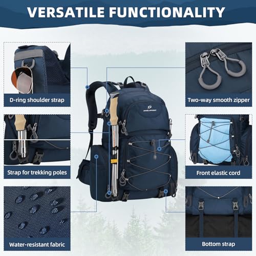 Maelstrom Hiking Backpack, 40L Waterproof Camping Daypack for Men and Women, Lightweight Travel Pack with Rain Cover (Blue) - color: Blue