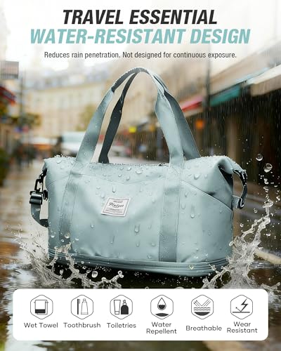 Expandable Travel Duffle Bag for Women Men, Large Gym Bag Travel Tote Bags, Waterproof Carry On Personal Item Bag Airline Approved, Overnight Workout Weekender Bag with Luggage Sleeve, Light Blue - color: C- Light Blue