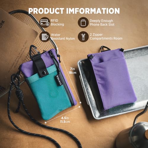 VULKIT RFID Blocking Travel Wallet for Women, Water Resistant Passport & Phone Holder with Detachable Lanyard and Key Ring, Lightweight Zipper Travel Wallet - color: AquaGreen Purple