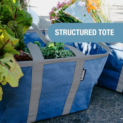 CleverMade EcoBasket Collapsible Tote Basket – Reusable Grocery Tote - color: Blue/Gray, size: 30l - 1 Pack