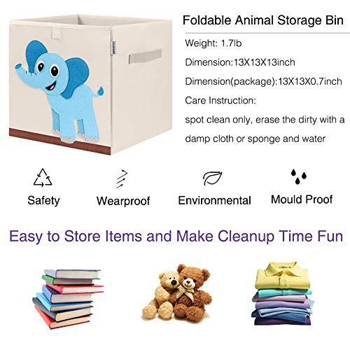 Foldable Animal Cube Storage Bins Fabric Toy Box/Chest/Organizer for Kids Nursery, 13 inch (Elephant) - color: Elephant