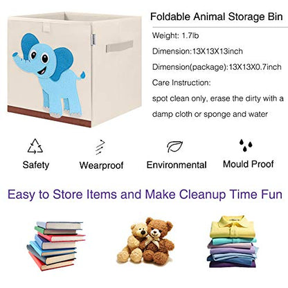 Foldable Animal Cube Storage Bins Fabric Toy Box/Chest/Organizer for Kids Nursery, 13 inch (Elephant) - color: Elephant
