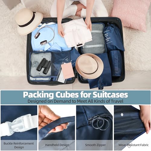 10 Pcs Set Packing Cubes - Travel Packing Organizers, Expandable Suitcase Organizer, Luggage Organizer Bags - color: DARK BLUE