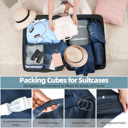 10 Pcs Set Packing Cubes - Travel Packing Organizers, Expandable Suitcase Organizer, Luggage Organizer Bags - color: DARK BLUE
