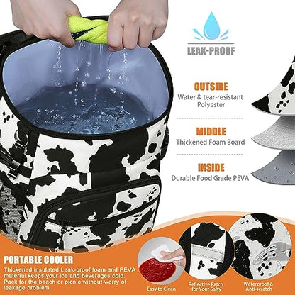Cooler Backpack Insulated Leakproof Waterproof Backpack Cooler Bag 30/45 Cans, Large Capacity Lightweight Travel Camping Beach Backpack Cooler Ice Chest for Men and Women - color: cowprint, size: 30 Cans
