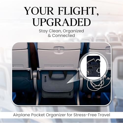 SO~MINE Airplane Pocket Organizer | Tray Table Cover | In Flight Seat Back Organizer Bag | Commuter Essential Travel Bag | Media Pouch For Flying | Travel Gift | Attaches To Luggage - color: Black