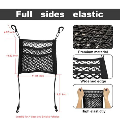 3-Layer Car Mesh Organizer Storage Between Front Seats Kid Dog Pet Net Barrier Car Net Pocket Elastic Tissue Purse Holder Netting for SUV, Van - size: 11.8 x 10.6 inch
