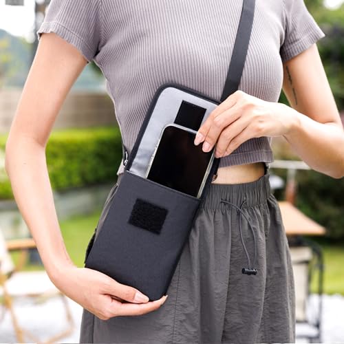 KIWIFOTOS Travel Cell Phone Pouch Crossbody Bag with Shoulder Strap for iPhone 17 16 15 14 Pro Max S26 S25 Ultar Neck Holder Smartphone Belt Holster Carrying Case - color: Black, Single Layer