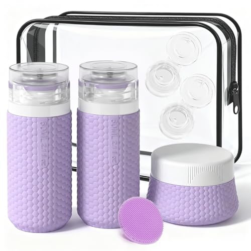 Travel Bottles for Toiletries, TSA Approved 2oz Leak Proof Travel Size Liquid Containers, BPA Free Refillable Silicone Squeeze Bottles for Shampoo Lotion and Conditioner (4 Pack) - color: Purple-New, size: 2*60ml+1*40ml