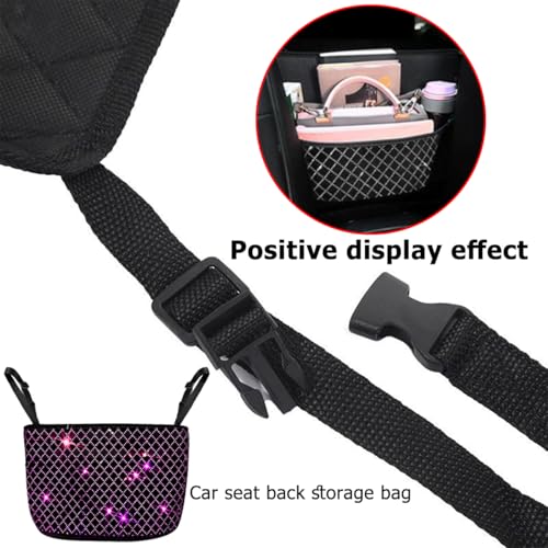zipelo Bling Car Net Pocket Handbag Holder, Rhinestone Vehicle Backseat Purse Organizer Between Seats, Diamond Hanging Storage Bag Barrier of Pet Kids, Universal Automotive Accessories (Pink) - color: Pink