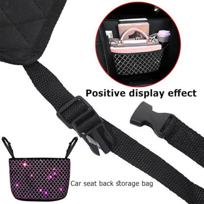 zipelo Bling Car Net Pocket Handbag Holder, Rhinestone Vehicle Backseat Purse Organizer Between Seats, Diamond Hanging Storage Bag Barrier of Pet Kids, Universal Automotive Accessories (Pink) - color: Pink