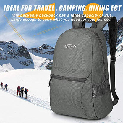 G4Free 20L Lightweight Packable Backpack Travel Hiking Daypack Foldable Backpack for Men Women - color: Grey Update