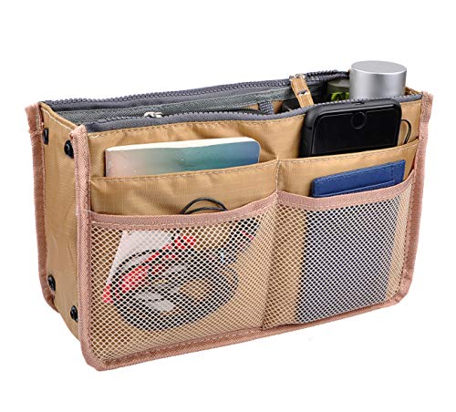 Vercord Updated Purse Handbag Organizer Insert Liner Bag in Bag 13 Pockets New Khaki Small - color: New Khaki, size: Small