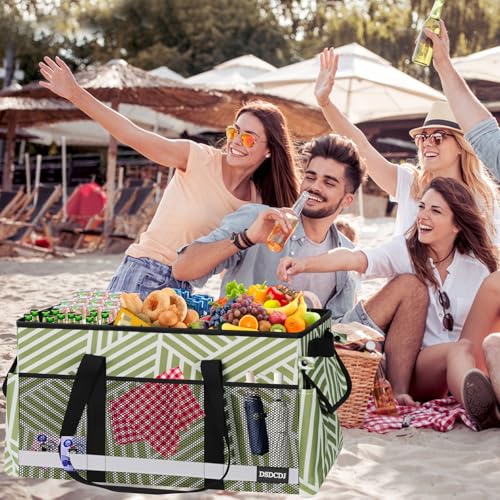 Upgrade Extra Large Utility Tote Bag with Reflective Strip, Standing Reusable Grocery Bags with Hard Bottom, Collapsible Utility Tote with Handles for Shopping, Beach, Picnics, Car, Twill Green - color: Twill Green