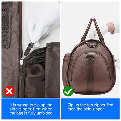 Modoker Convertible Leather Garment Bag, Carry on Garment Bags for Travel Waterproof Garment Duffel Bag Gifts for Men Women Business - 2 in 1 Hanging Suitcase Suit Travel Bags in Brown - color: A-Dark Brown