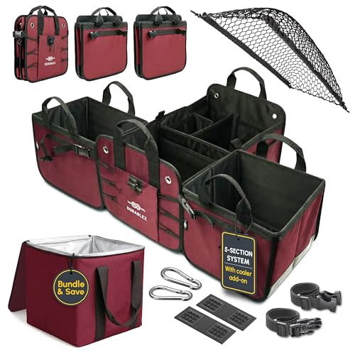 5-Section Trunk Organizer for SUV, Truck, Sedan, Van – Modular Extra Large Cargo Storage Bin, Detachable Car Trunk Organizer with Dividers, Collapsible Auto Organization System – Cherry Red - color: cherry, size: 5-section XXXL