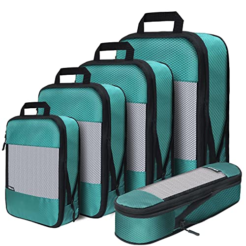 Compression Packing Cubes for Suitcases,5 Set Travel Essentials, Lightweight Luggage Organizer Bags, Travel Cubes for Carry on - color: Green