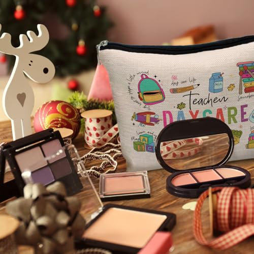Daycare Teacher Makeup Bag for Purse, Kindergarten Teacher Gifts Cosmetic Bag Travel Toiletry Bag for Women, Preschool Teachers Appreciation Gifts Zipper Makeup Pouch - color: Teacher