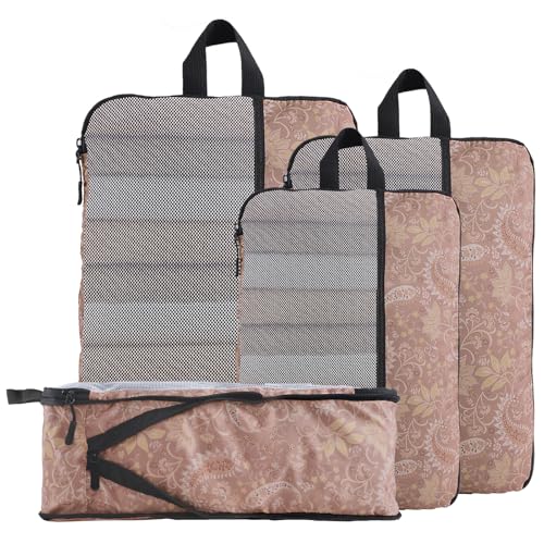 U+U 4 Set Compression Packing Cubes - Ultralight Travel Organizers, Space-Saving Suitcase Organizer, Expandable Packing Cubes for Travel and Family Vacation (Paisley Pattern) - color: Paisley Pattern, size: 4 Set