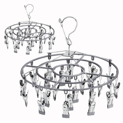 PHYDELU 2PCS Drying Rack Clothing with 24 Clips，Sock Hanger for Drying，Hanging Clothes Dryer Underwear Hangers Racks Laundry Socks Panty Wet Bra Lingerie Baby Delicates Foldable Small Indoor Metal - color: Gray (24 Clips) (2pcs)