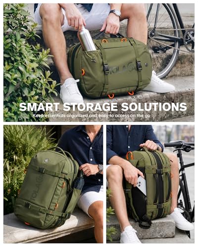 Tolaccea Travel Laptop Backpack for Men Women, 40L-50L Expandable Carry On Backpack with Wet Dry Compartment, TSA Approved Daypack Fits 16 Inch Laptop, Convertible Rucksack Duffel Bag for Work Travel - color: Army Green