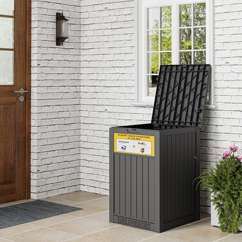 Package Delivery Box for Outside with Sign, Secure Lockable Waterproof Package Delivery Container, Resin Deck Box for Porch & Garden, Classic Black - color: 021 Classic Black