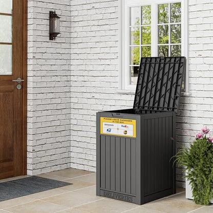 Package Delivery Box for Outside with Sign, Secure Lockable Waterproof Package Delivery Container, Resin Deck Box for Porch & Garden, Classic Black - color: 021 Classic Black