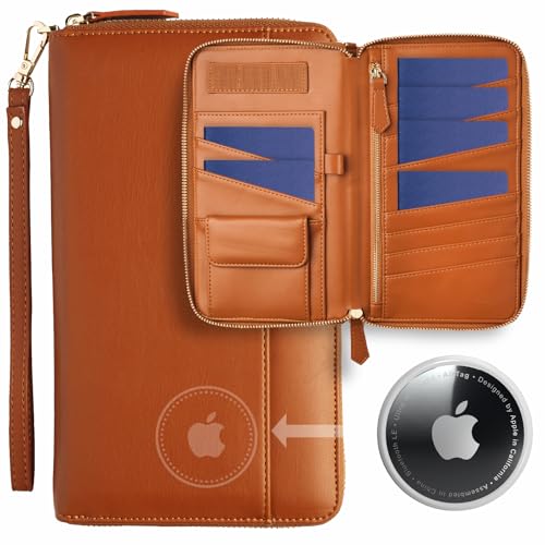 Travel Document Organizer - RFID Passport Wallet Case Family Holder Id Wristlet - color: 6 Passports Airtag Brown