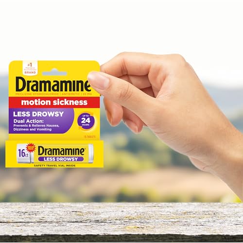 Dramamine Motion Sickness Less Drowsy, for Nausea Relief During Travel, 16 Count - size: 16 Count (Pack of 1)