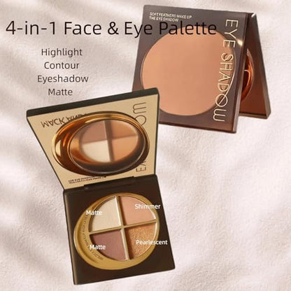 4-in-1 Glow Palette: Highlighter, Contour, Matte Eyeshadow & Bronzer for Cheeks & Eyes | Glow Wardrobe & Makeup Palette | Versatile Face & Eye Cosmetics