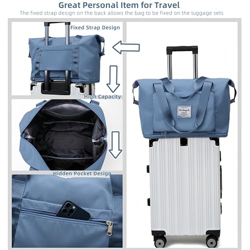 Large Capacity Foldable Travel Bag, Expandable lightweight Carry on Bag, Dry with Wet Separation Spor Duffel Bags (Blue) - color: Blue