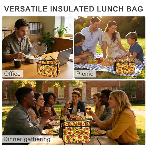 Pizza Lunch Bag Insulated Reusable Lunch Box Cooler Thermal Tote Bag For Teenage Boys Girls School Beach - color: Pizza