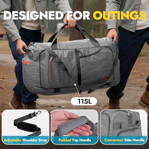 Canway 115L Travel Duffel Bag, Foldable Weekender Bag with Shoes Compartment for Men Women Water-proof & Tear Resistant - color: Textured Grey, size: 115L