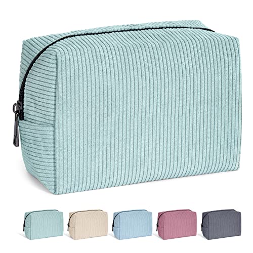 MAANGE Small Makeup Bag For Purse, Travel Cosmetic Bag Makeup Pouch Corduroy Portable Versatile Zipper Pouch For Women (GREEN) - color: Green-1