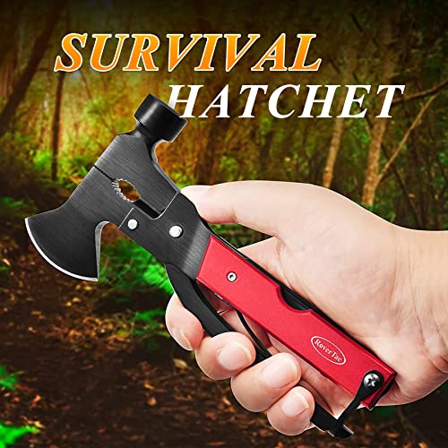 RoverTac 14-in-1 Multitool Camping Axe Hatchet – Essential Camping Gear with Knife, Hammer, Saw, Bottle Opener, Screwdriver – Multi Tool with Sheath – Gifts for Men, Dad, and Outdoor Adventures - color: Red
