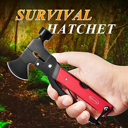 RoverTac 14-in-1 Multitool Camping Axe Hatchet – Essential Camping Gear with Knife, Hammer, Saw, Bottle Opener, Screwdriver – Multi Tool with Sheath – Gifts for Men, Dad, and Outdoor Adventures - color: Red