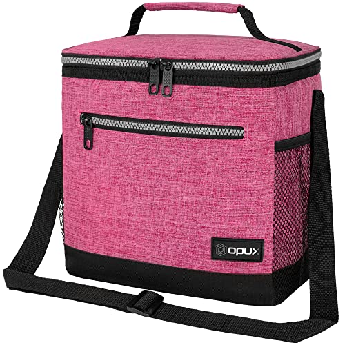 opux Extra Large Insulated Lunch Box Men Women, Lunch Bag for Work, Leakproof Soft Cooler Tote Adult, Lunch Pail, Picnic Beach Collapsible Food Bag with Shoulder Strap, Pink - color: Heather Pink, size: Extra Large