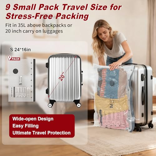 Rechargeable Wireless Pump Travel Storage Bags Set, 9 Pack (9S) Portable Space Saver Bags for Travel & Home, Vacuum Compression Packing Seal for Clothes, Blankets, Home Seasonal Storage - size: 9 Pack (9S)