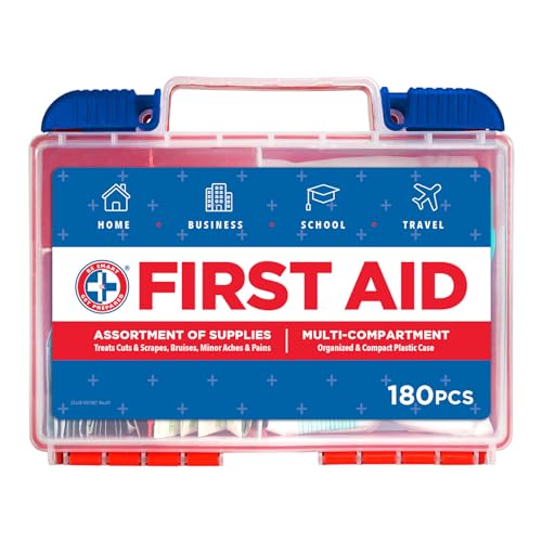 Be Smart Get Prepared 180 Piece First Aid Kit: Clean, Treat, Protect Minor Cuts, Scrapes. Home, Office, Car, School, Business, Travel, Emergency, Survival, Hunting, Outdoor, Camping & Sports, FSA HSA - size: 180 Piece Set