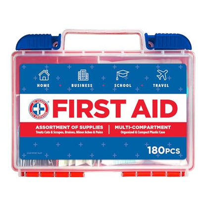 Be Smart Get Prepared 180 Piece First Aid Kit: Clean, Treat, Protect Minor Cuts, Scrapes. Home, Office, Car, School, Business, Travel, Emergency, Survival, Hunting, Outdoor, Camping & Sports, FSA HSA - size: 180 Piece Set